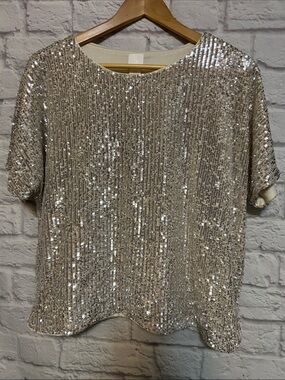 H&M Short Sleeve Sequin Top - Gold